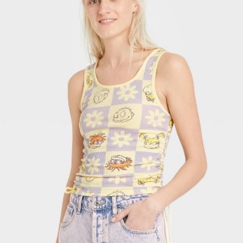 Women's Rugrats Cinched Cropped Graphic Tank Top - Yellow Size Xl new retro 90s